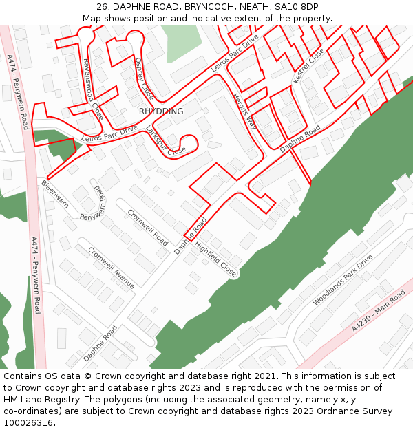 26, DAPHNE ROAD, BRYNCOCH, NEATH, SA10 8DP: Location map and indicative extent of plot