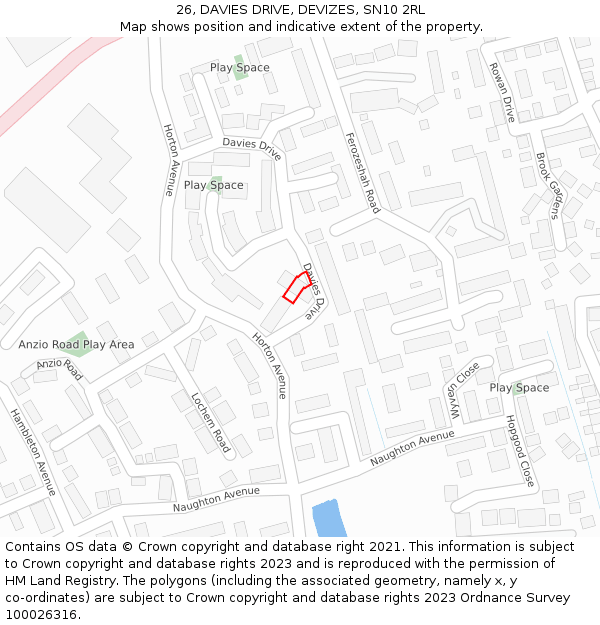 26, DAVIES DRIVE, DEVIZES, SN10 2RL: Location map and indicative extent of plot
