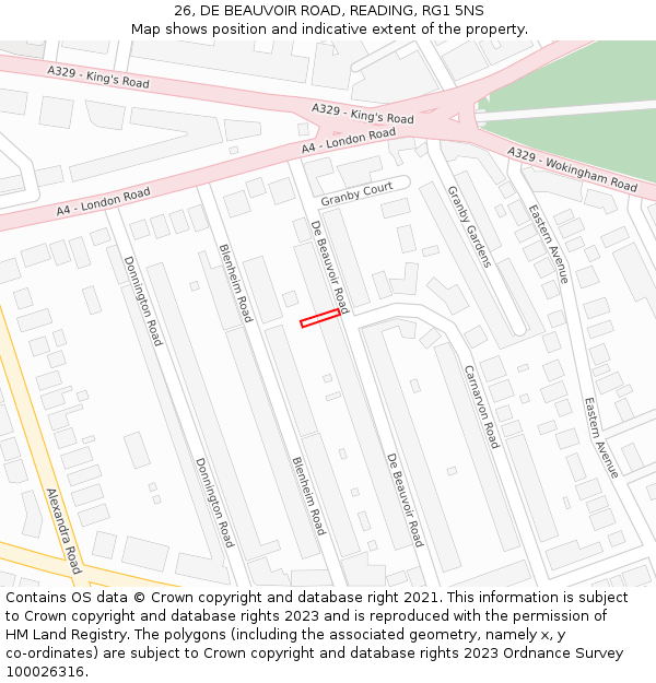 26, DE BEAUVOIR ROAD, READING, RG1 5NS: Location map and indicative extent of plot