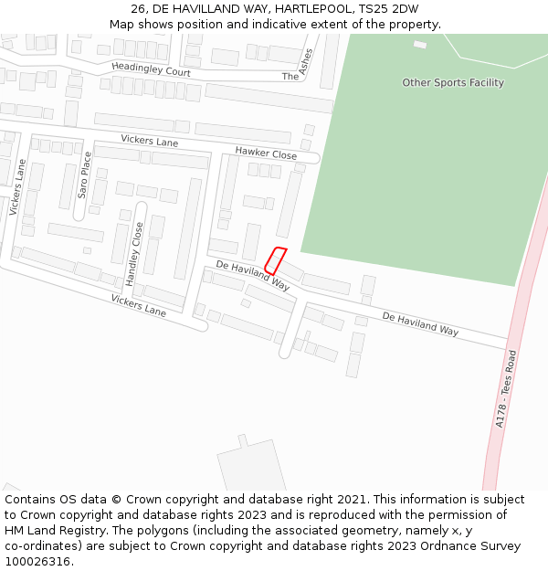 26, DE HAVILLAND WAY, HARTLEPOOL, TS25 2DW: Location map and indicative extent of plot