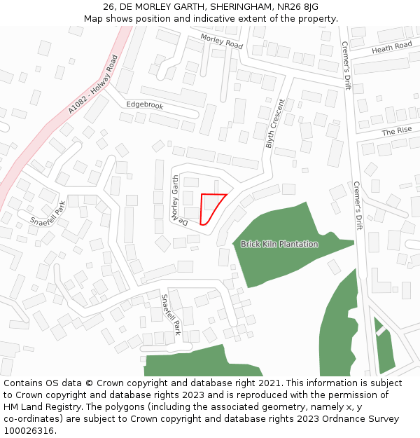 26, DE MORLEY GARTH, SHERINGHAM, NR26 8JG: Location map and indicative extent of plot