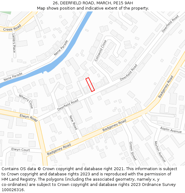 26, DEERFIELD ROAD, MARCH, PE15 9AH: Location map and indicative extent of plot