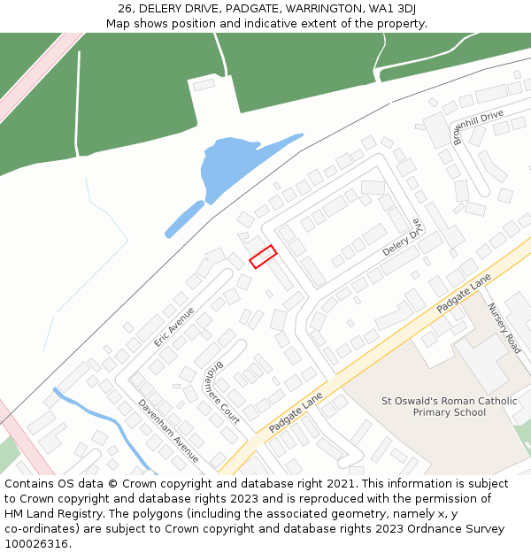 26, DELERY DRIVE, PADGATE, WARRINGTON, WA1 3DJ: Location map and indicative extent of plot