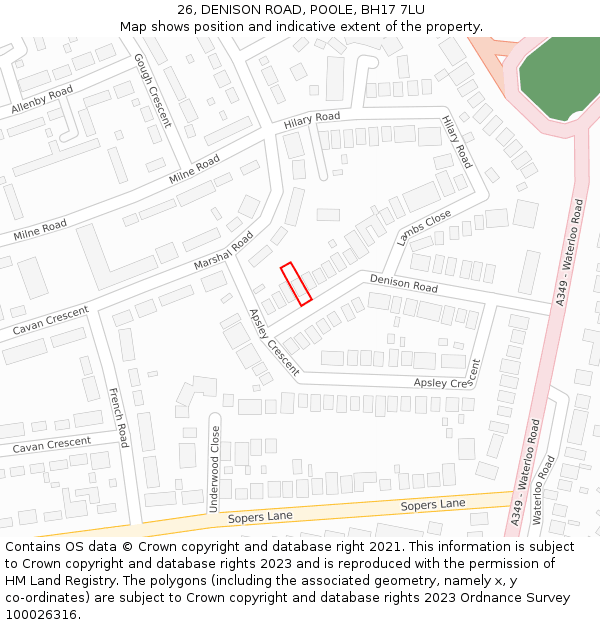 26, DENISON ROAD, POOLE, BH17 7LU: Location map and indicative extent of plot