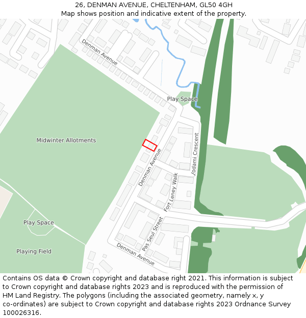 26, DENMAN AVENUE, CHELTENHAM, GL50 4GH: Location map and indicative extent of plot