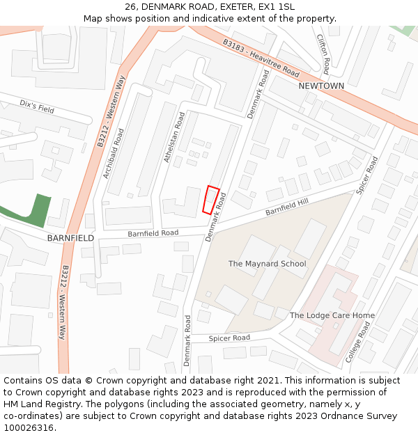 26, DENMARK ROAD, EXETER, EX1 1SL: Location map and indicative extent of plot