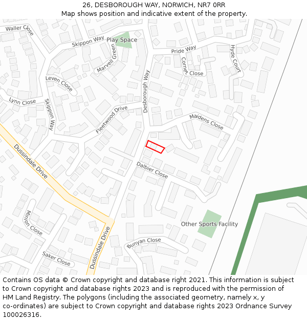 26, DESBOROUGH WAY, NORWICH, NR7 0RR: Location map and indicative extent of plot