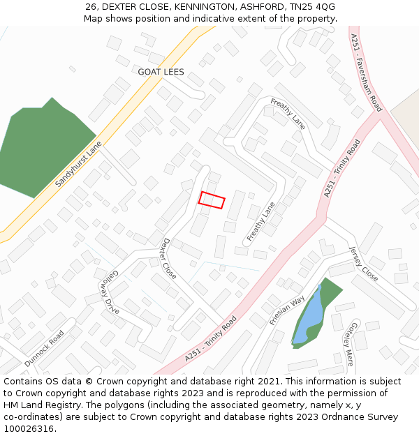 26, DEXTER CLOSE, KENNINGTON, ASHFORD, TN25 4QG: Location map and indicative extent of plot