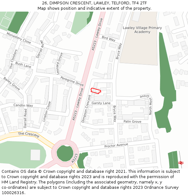 26, DIMPSON CRESCENT, LAWLEY, TELFORD, TF4 2TF: Location map and indicative extent of plot