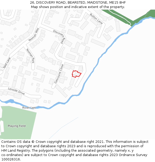 26, DISCOVERY ROAD, BEARSTED, MAIDSTONE, ME15 8HF: Location map and indicative extent of plot