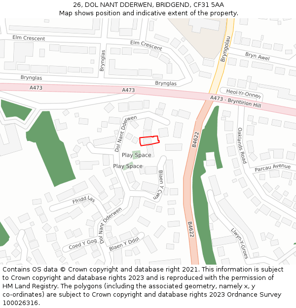 26, DOL NANT DDERWEN, BRIDGEND, CF31 5AA: Location map and indicative extent of plot