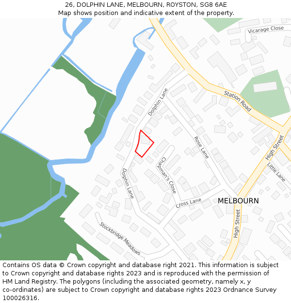 26, DOLPHIN LANE, MELBOURN, ROYSTON, SG8 6AE: Location map and indicative extent of plot