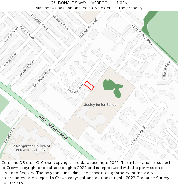 26, DONALDS WAY, LIVERPOOL, L17 0EN: Location map and indicative extent of plot