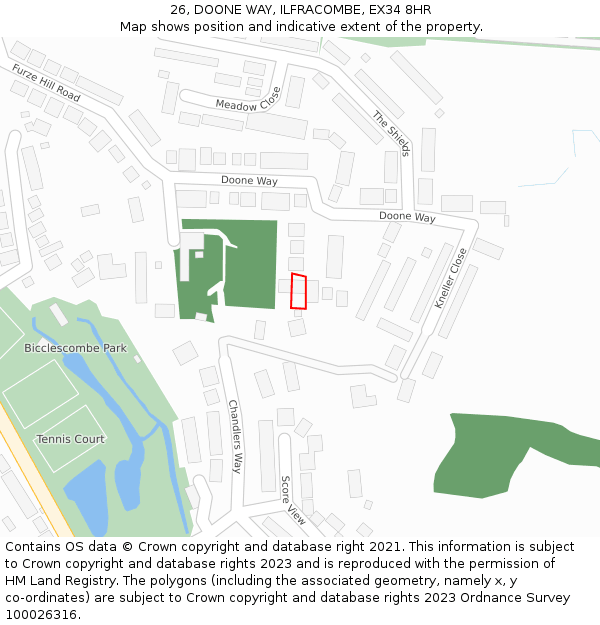 26, DOONE WAY, ILFRACOMBE, EX34 8HR: Location map and indicative extent of plot