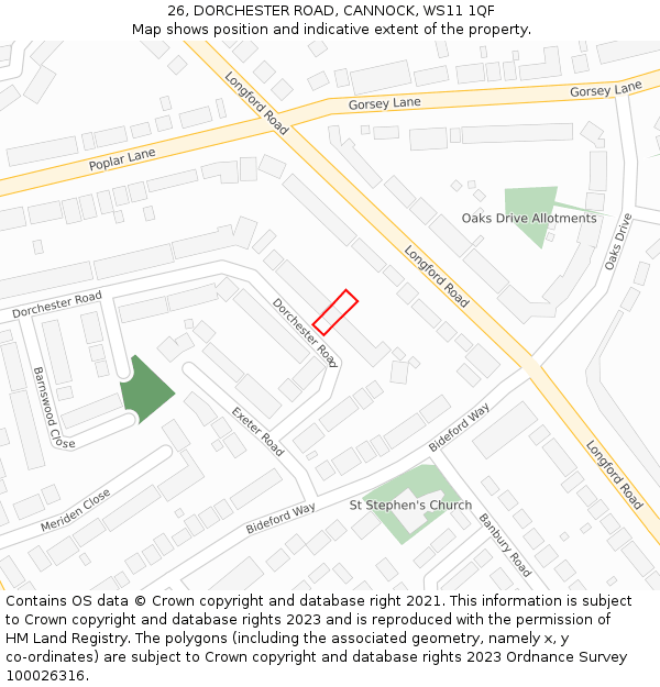 26, DORCHESTER ROAD, CANNOCK, WS11 1QF: Location map and indicative extent of plot