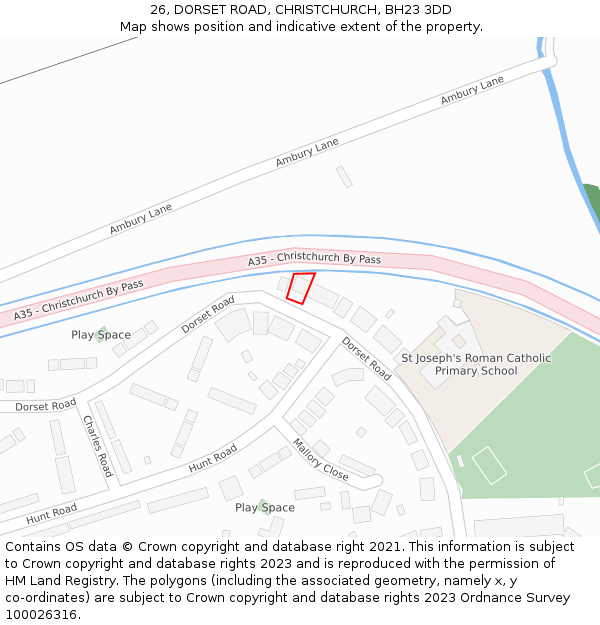 26, DORSET ROAD, CHRISTCHURCH, BH23 3DD: Location map and indicative extent of plot