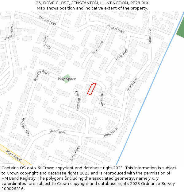 26, DOVE CLOSE, FENSTANTON, HUNTINGDON, PE28 9LX: Location map and indicative extent of plot