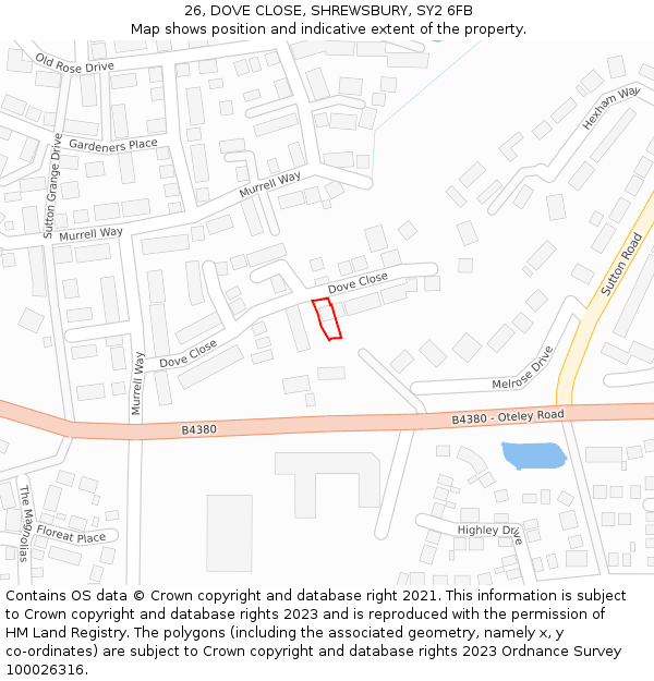 26, DOVE CLOSE, SHREWSBURY, SY2 6FB: Location map and indicative extent of plot