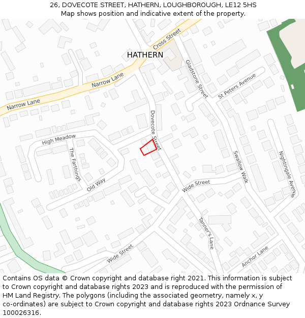 26, DOVECOTE STREET, HATHERN, LOUGHBOROUGH, LE12 5HS: Location map and indicative extent of plot