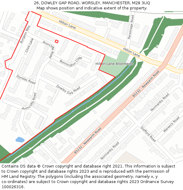 26, DOWLEY GAP ROAD, WORSLEY, MANCHESTER, M28 3UQ: Location map and indicative extent of plot