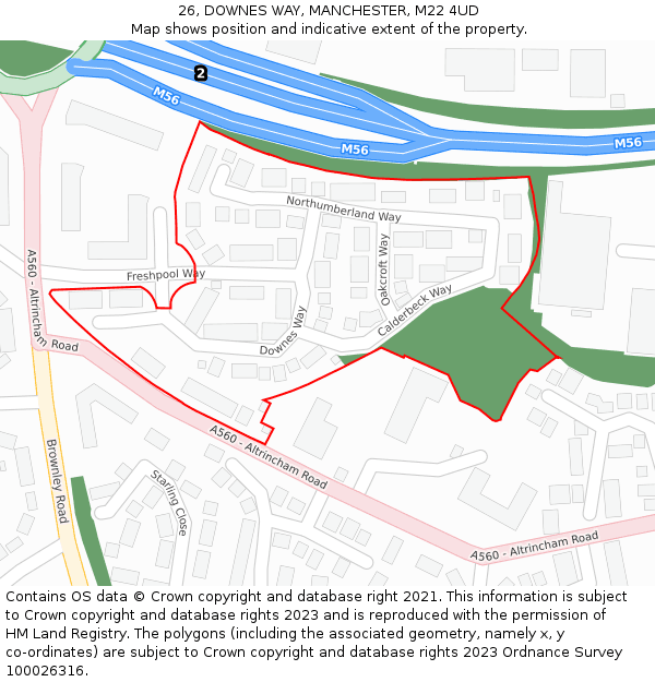 26, DOWNES WAY, MANCHESTER, M22 4UD: Location map and indicative extent of plot