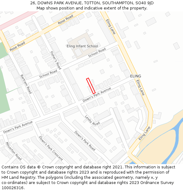 26, DOWNS PARK AVENUE, TOTTON, SOUTHAMPTON, SO40 9JD: Location map and indicative extent of plot