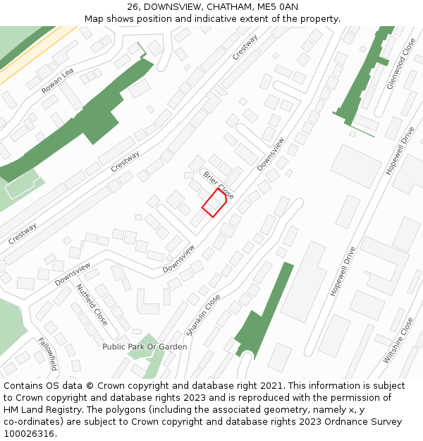 26, DOWNSVIEW, CHATHAM, ME5 0AN: Location map and indicative extent of plot