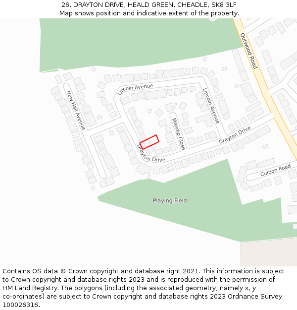 26, DRAYTON DRIVE, HEALD GREEN, CHEADLE, SK8 3LF: Location map and indicative extent of plot