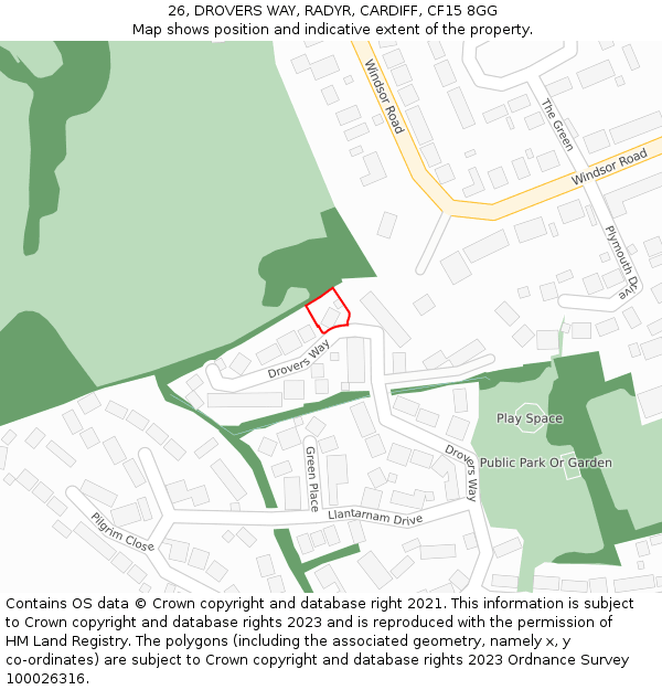 26, DROVERS WAY, RADYR, CARDIFF, CF15 8GG: Location map and indicative extent of plot