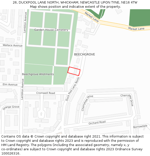 26, DUCKPOOL LANE NORTH, WHICKHAM, NEWCASTLE UPON TYNE, NE16 4TW: Location map and indicative extent of plot