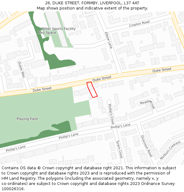 26, DUKE STREET, FORMBY, LIVERPOOL, L37 4AT: Location map and indicative extent of plot