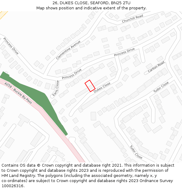 26, DUKES CLOSE, SEAFORD, BN25 2TU: Location map and indicative extent of plot