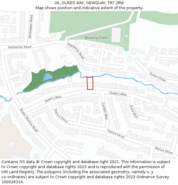 26, DUKES WAY, NEWQUAY, TR7 2RW: Location map and indicative extent of plot
