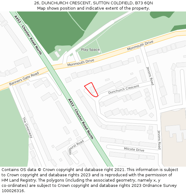26, DUNCHURCH CRESCENT, SUTTON COLDFIELD, B73 6QN: Location map and indicative extent of plot