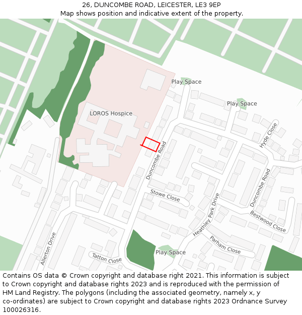 26, DUNCOMBE ROAD, LEICESTER, LE3 9EP: Location map and indicative extent of plot