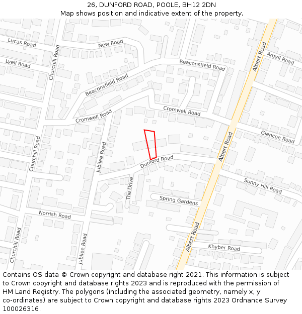 26, DUNFORD ROAD, POOLE, BH12 2DN: Location map and indicative extent of plot