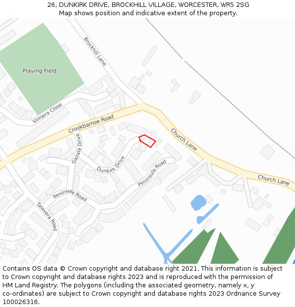 26, DUNKIRK DRIVE, BROCKHILL VILLAGE, WORCESTER, WR5 2SG: Location map and indicative extent of plot