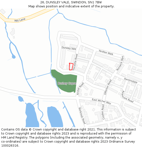 26, DUNSLEY VALE, SWINDON, SN1 7BW: Location map and indicative extent of plot