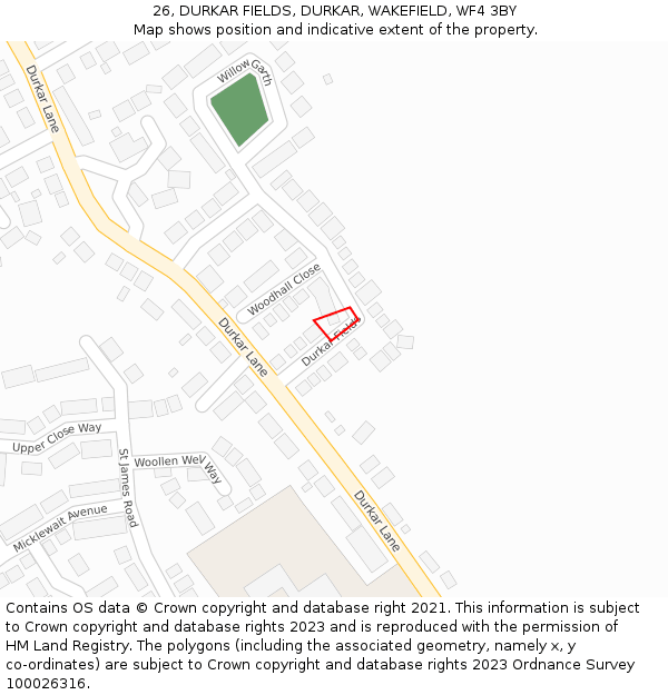 26, DURKAR FIELDS, DURKAR, WAKEFIELD, WF4 3BY: Location map and indicative extent of plot