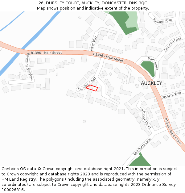 26, DURSLEY COURT, AUCKLEY, DONCASTER, DN9 3QG: Location map and indicative extent of plot