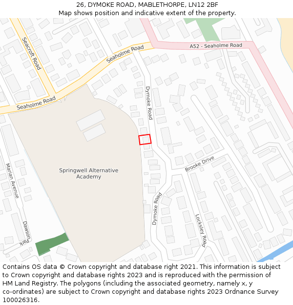 26, DYMOKE ROAD, MABLETHORPE, LN12 2BF: Location map and indicative extent of plot