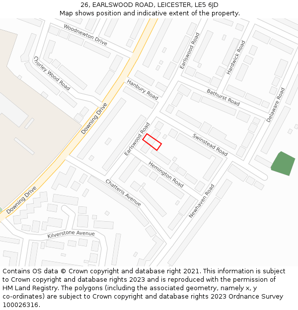 26, EARLSWOOD ROAD, LEICESTER, LE5 6JD: Location map and indicative extent of plot