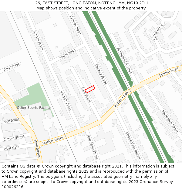 26, EAST STREET, LONG EATON, NOTTINGHAM, NG10 2DH: Location map and indicative extent of plot