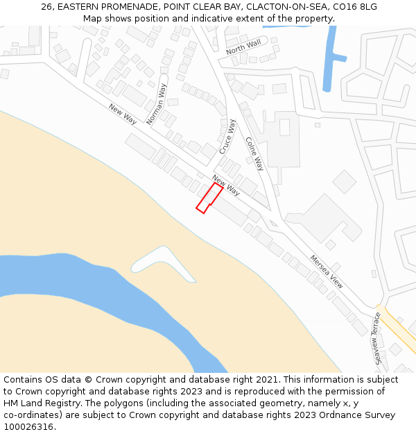 26, EASTERN PROMENADE, POINT CLEAR BAY, CLACTON-ON-SEA, CO16 8LG: Location map and indicative extent of plot