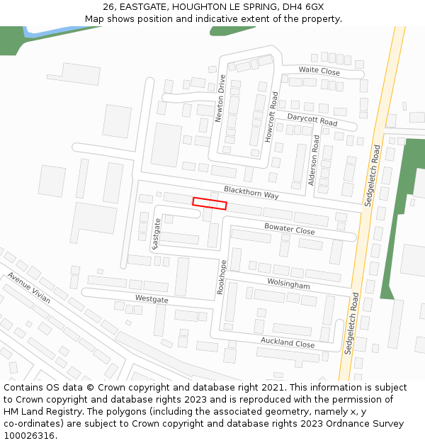26, EASTGATE, HOUGHTON LE SPRING, DH4 6GX: Location map and indicative extent of plot