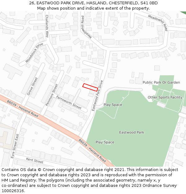 26, EASTWOOD PARK DRIVE, HASLAND, CHESTERFIELD, S41 0BD: Location map and indicative extent of plot