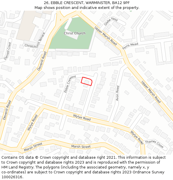 26, EBBLE CRESCENT, WARMINSTER, BA12 9PF: Location map and indicative extent of plot