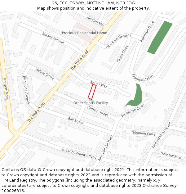 26, ECCLES WAY, NOTTINGHAM, NG3 3DG: Location map and indicative extent of plot