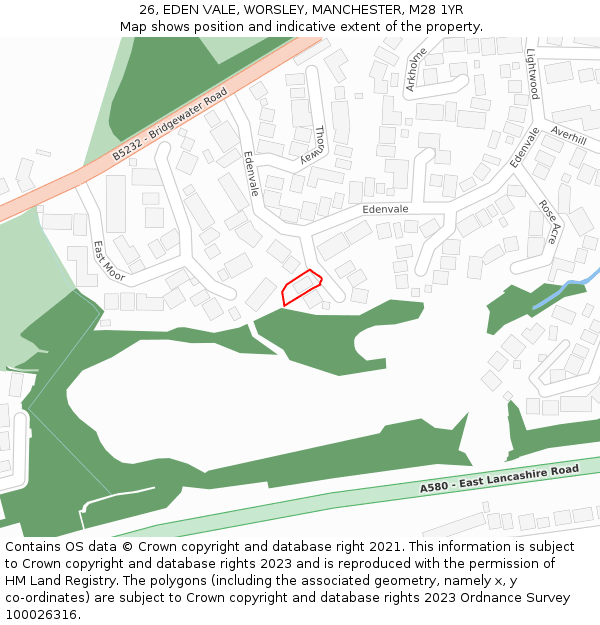 26, EDEN VALE, WORSLEY, MANCHESTER, M28 1YR: Location map and indicative extent of plot
