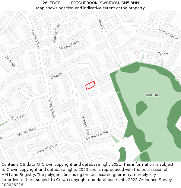 26, EDGEHILL, FRESHBROOK, SWINDON, SN5 8NN: Location map and indicative extent of plot